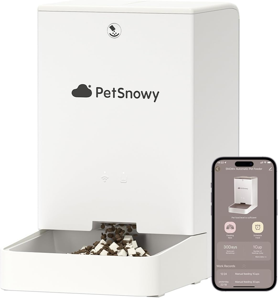 Snow+ Distributore Automatico di Cibo per Gatti, 4L Dispenser Automatico di Cibo per Gatti e Cani, Dispenser Automatico di Cibo per Gatti WiFi con Controllo APP, Doppia Alimentazione, Blocco a 3 Freschezza, 1-10 Pasti/Giorno