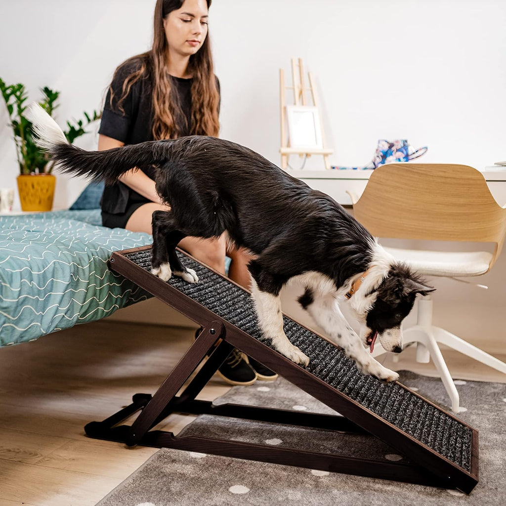 Holtaz Rampa per Cani Rampa per Gatti Scaletta per Cani per Letto o Divano Pieghevole in Legno Petwalk Scala per Cani Rampa di Carico per Animali Domestici con Inserto Antiscivolo Naturale