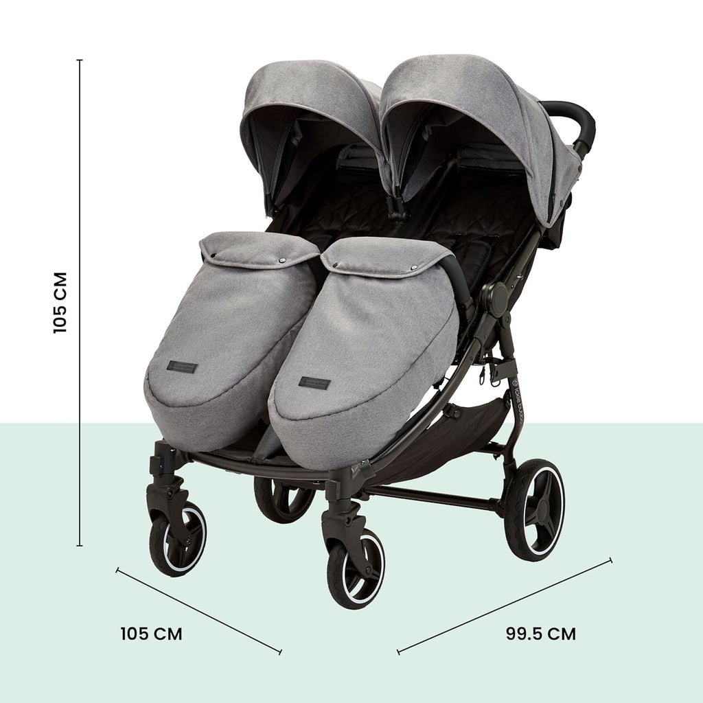 Venus Max Doppel kinderwagen - adatto dalla nascita fino a 15 kg (circa 3 anni), passeggino doppio compatto, leggero, pieghevole, inclusi parapioggia e coprigambe (Biscuit)