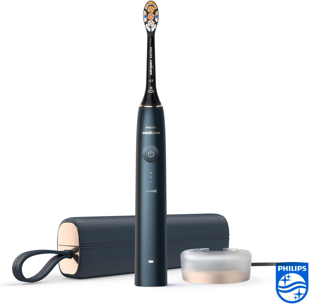 Philips Sonicare DiamondClean Prestige 9900 – Spazzolino elettrico con SenseIQ, testina all-in-one A3 Premium e custodia di ricarica, blu notte (Modello HX9992/12)
