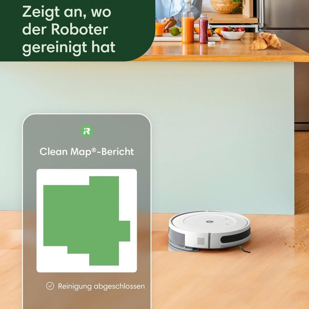 Robot aspirapolvere e lavapavimenti iRobot Roomba Combo Essential (Y0112), potente aspirazione e lavaggio, sistema di pulizia a 4 fasi, 3 livelli di aspirazione, pulizia Spot, controllabile tramite app, pulsanti o voce, Bianco