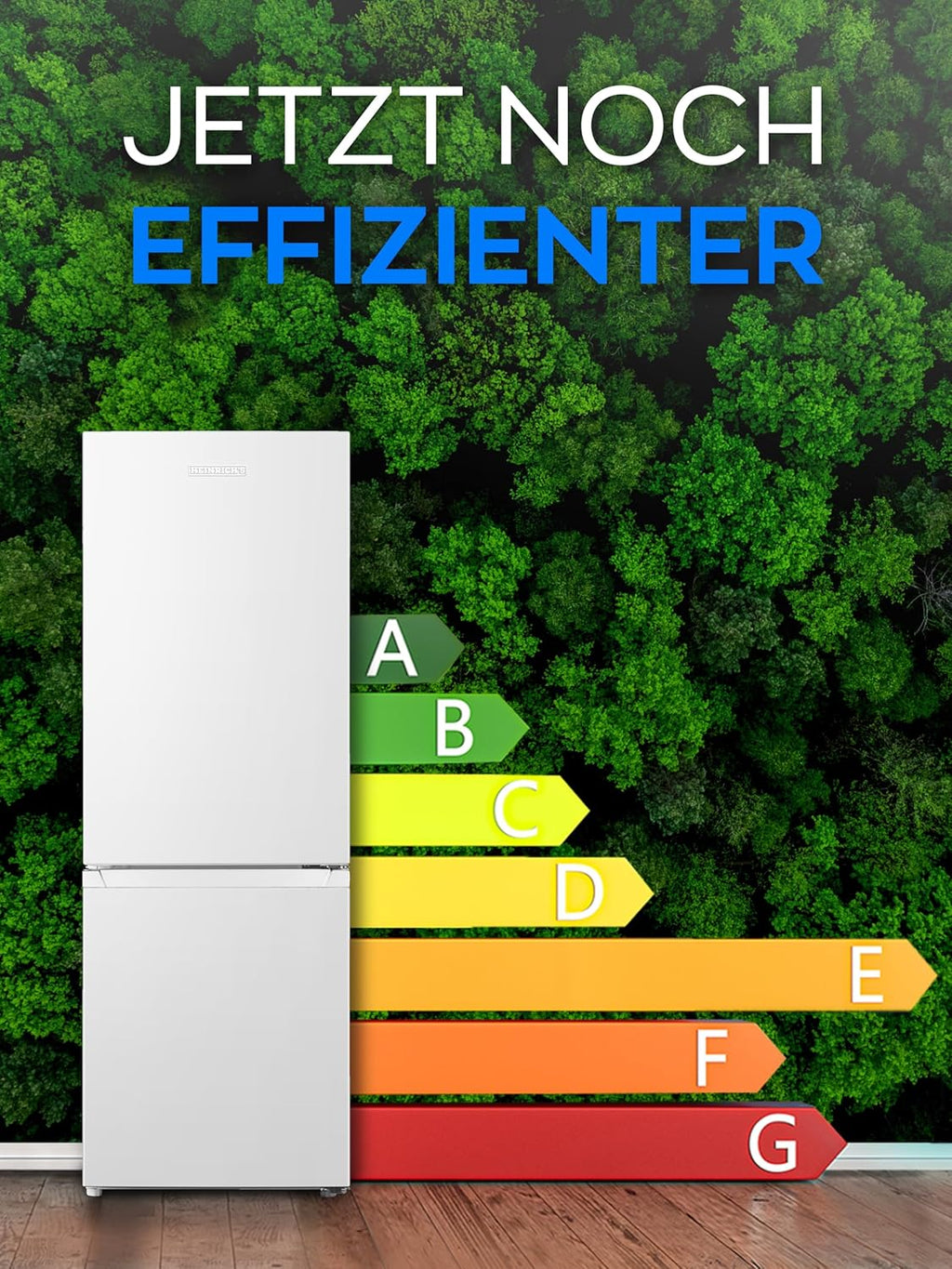 HEINRICHS Frigorifero-congelatore 175 litri, Volume frigorifero 122 litri, Scomparto congelatore 53 litri, Illuminazione interna a LED, Porta frigorifero reversibile, Silenzioso 39 dB, Grandi cassetti congelatore, 7 livelli di temperatura, Inox