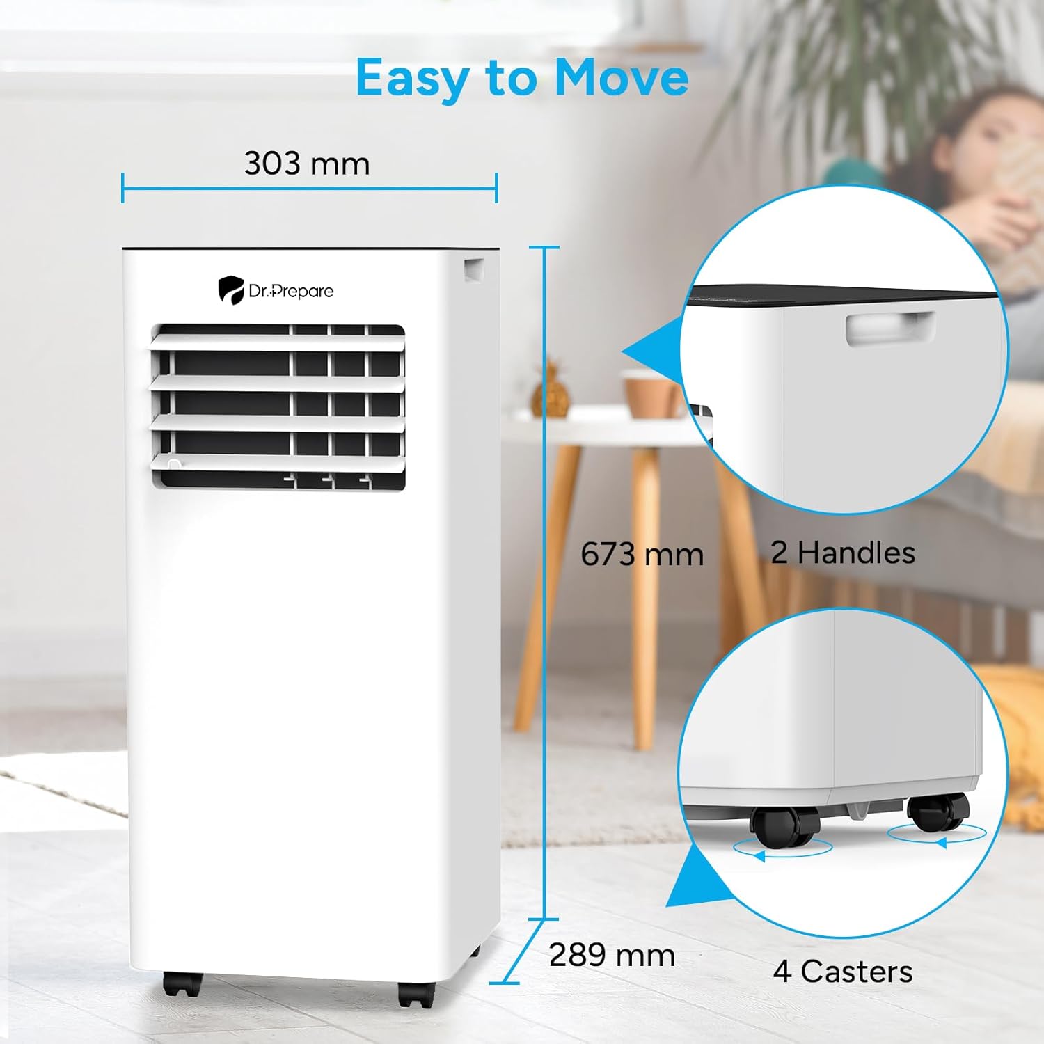DR.PREPARE Condizionatore Portatile 9000 BTU con APP, Climatizzatore Mobile 4 in 1 con Tubo di Scarico, Raffreddamento & Ventilazione & Deumidificazione, Ventilatore & Modalità Sonno con Telecomando, Rinfresca fino a 30m², Timer 1-24H