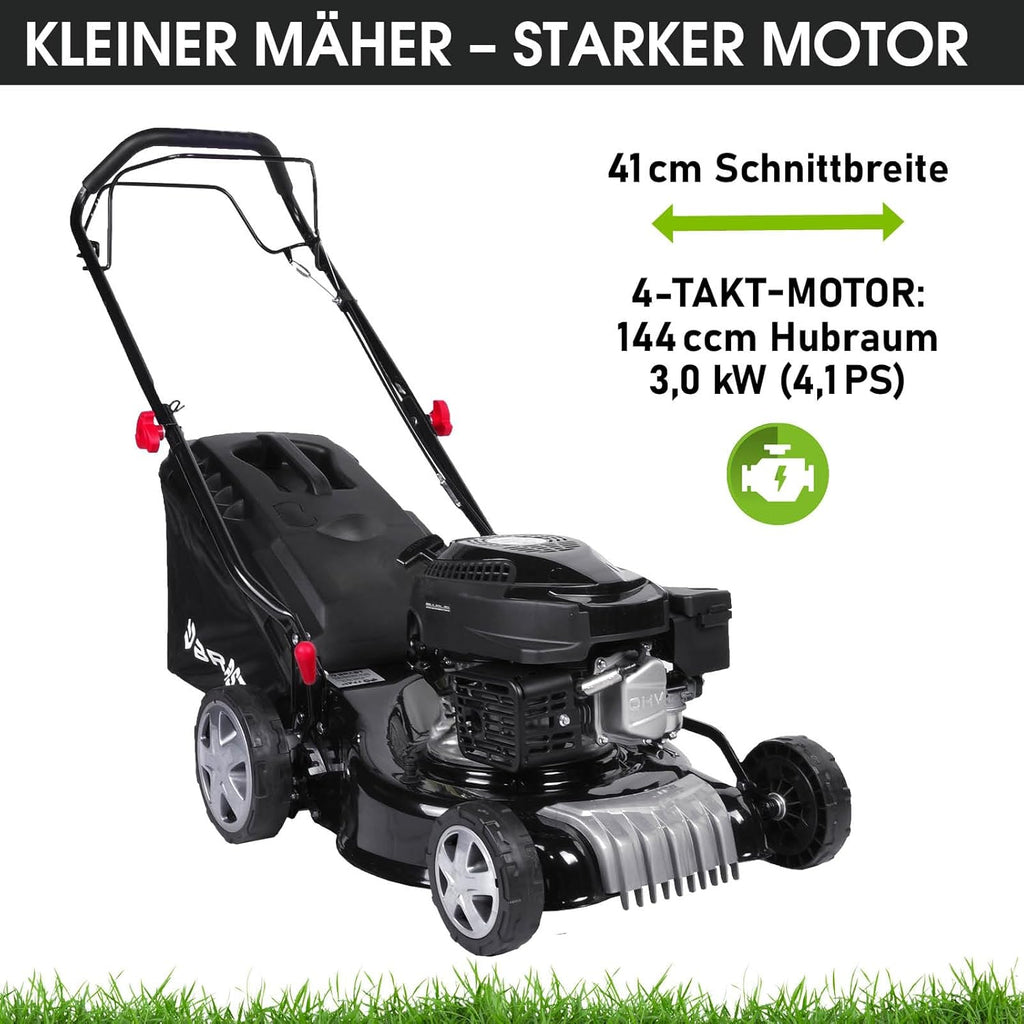 BRAST Tosaerba a Benzina con Trazione | 3,0kW (4,1PS) | Avviamento Elettrico | 41cm Larghezza di Taglio | Vari Modelli | TÜV | Motore 4 Tempi OHV | Altezza di Taglio 25-75mm | Cesto Raccolta 40L | Scocca in Acciaio | 16145 Estart