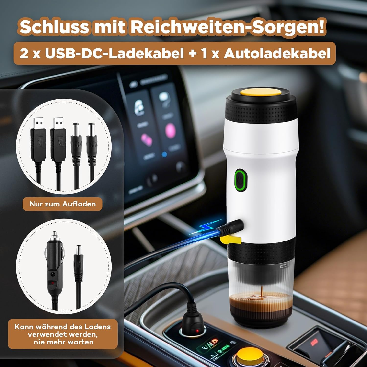 ICARE Macchina da Caffè Espresso Portatile 3-in-1, Pressione 20BAR, Estrazione a Caldo 92°C, 7500mAh, Ricarica USB/Auto, Compatibile con Capsule e Polvere di Caffè, Bianco