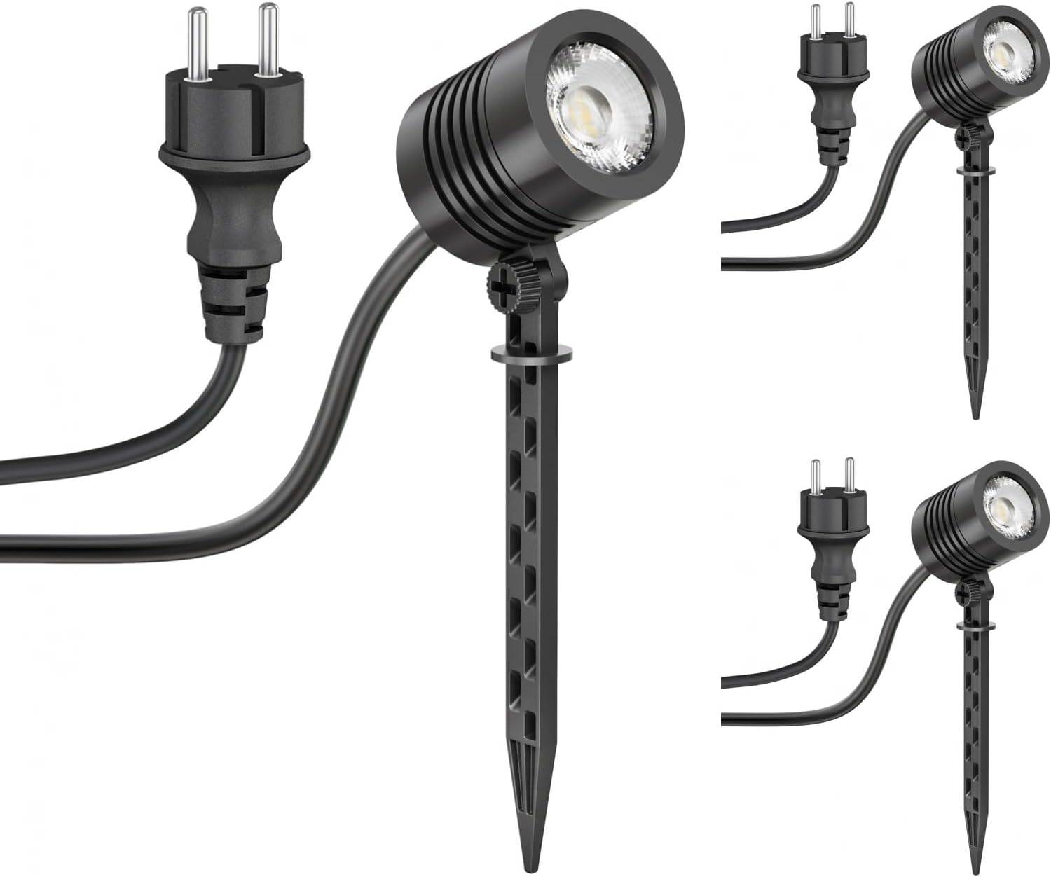 ledscom.de 10 Pezzi Faretto da Giardino a LED Piccolo con Picchetto TARL per Esterni, IP65, Spina, Nero, 4,3 W, 340lm, Bianco Caldo