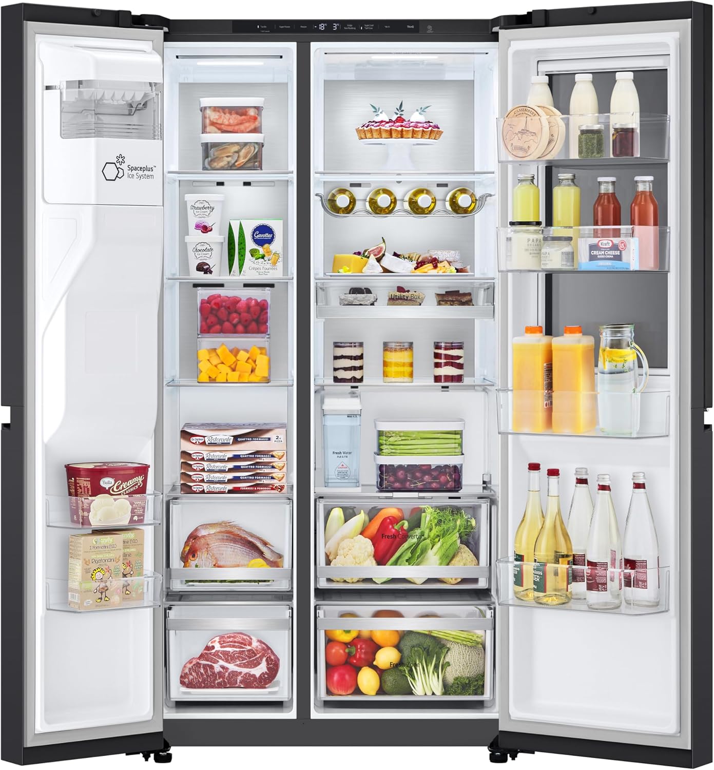 LG GSGV81PYLL Frigorifero Side by Side, Classe E, 635 L, Instaview, Frigorifero con congelatore, Dispenser ghiaccio, ghiaccio tritato, acqua, Total NoFrost, Smart Inverter Compressor, Wi-Fi