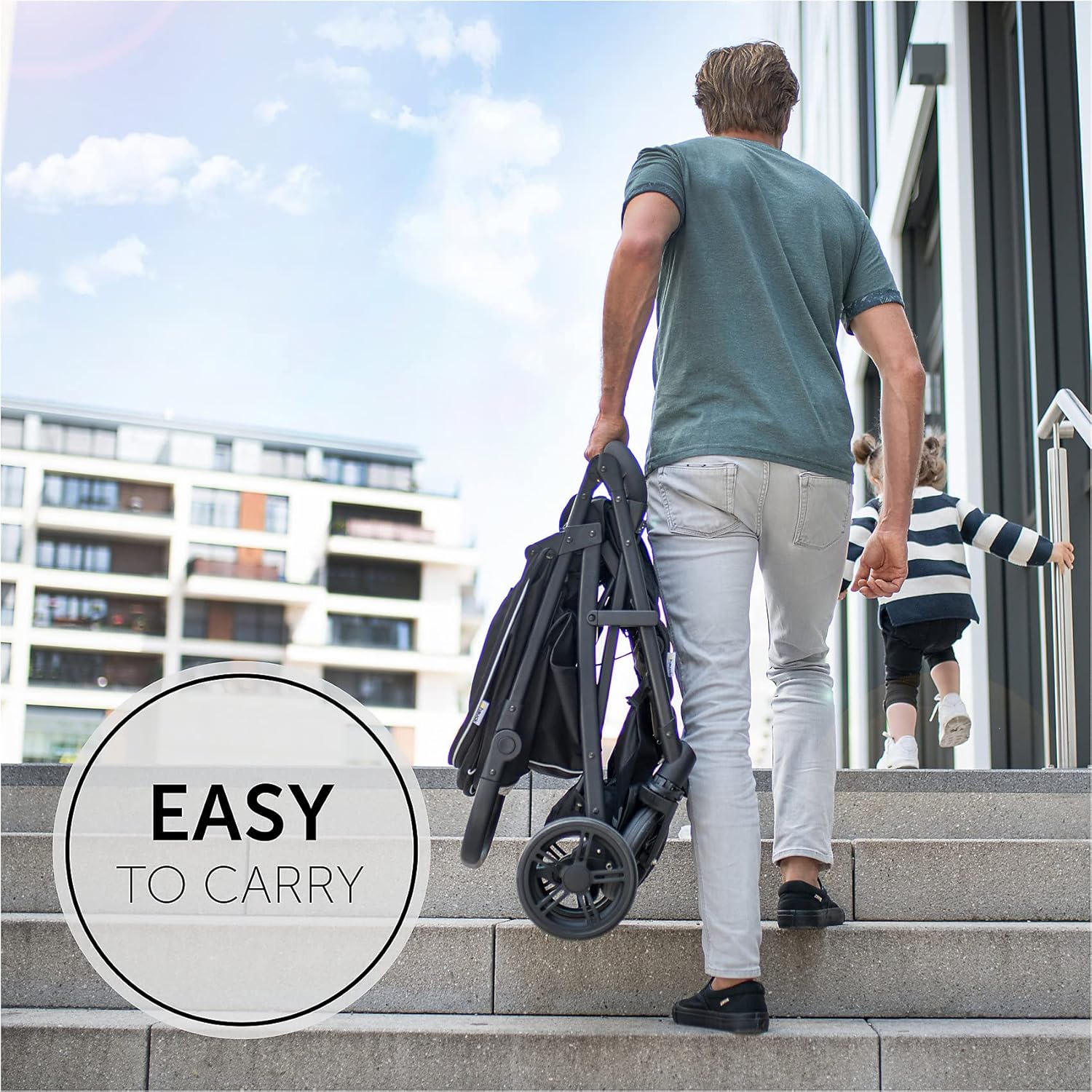 Hauck Buggy Rapid 4 per bambini dalla nascita fino a circa 3 anni, passeggino leggero pieghevole, con funzione reclinabile, regolabile in altezza, ampio cestino (nero)