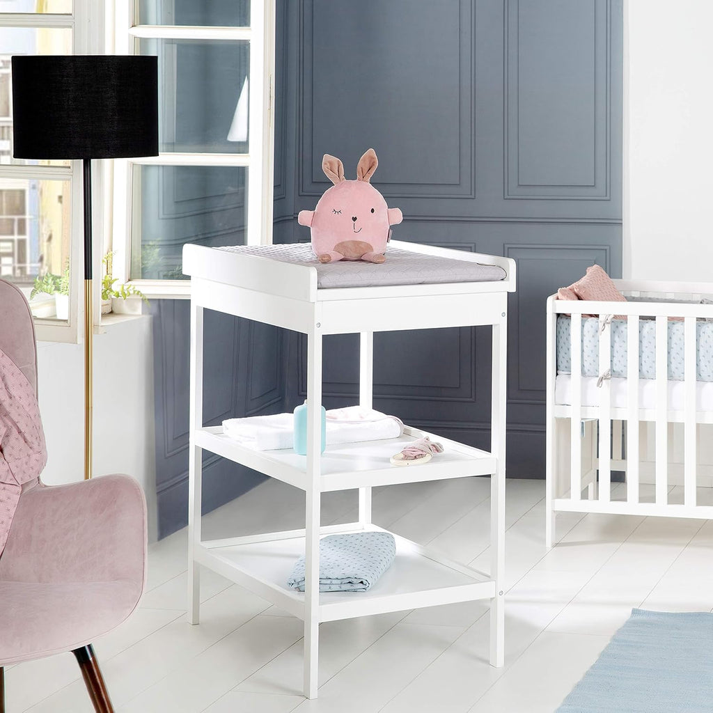 roba Fasciatoio da Bagno Combinato + Materassino Fasciatoio Style grigio - Fasciatoio Mobile Combinato con Vasca Integrata - con piano fasciatoio estraibile - Legno bianco
