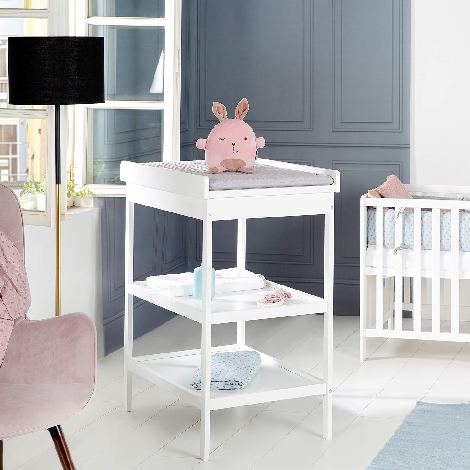 roba Fasciatoio da Bagno Combinato + Materassino Fasciatoio Style grigio - Fasciatoio Mobile Combinato con Vasca Integrata - con piano fasciatoio estraibile - Legno bianco