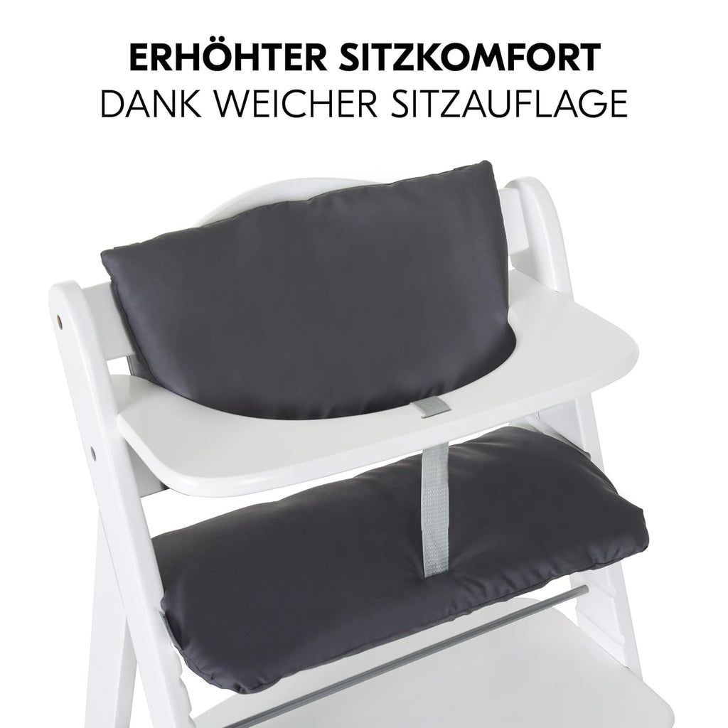 hauck Hochstuhl Alpha Plus Newborn Set mit 2in1 Bouncer - Mitwachsender Holz Babyhochstuhl ab Geburt, inkl. Sitzauflage & Neugeborenenaufsatz - Dark Grey