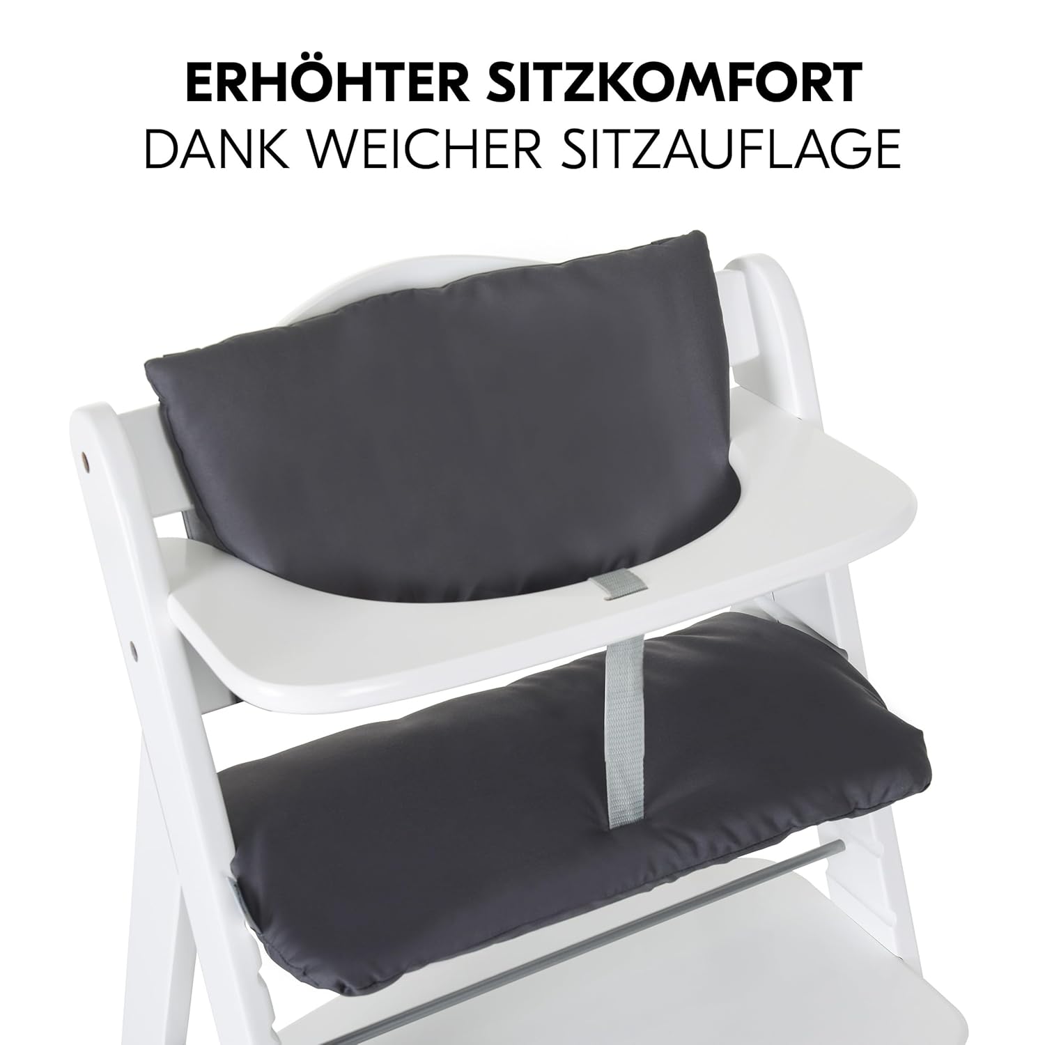 hauck Hochstuhl Alpha Plus Newborn Set mit 2in1 Bouncer - Mitwachsender Holz Babyhochstuhl ab Geburt, inkl. Sitzauflage & Neugeborenenaufsatz - Dark Grey