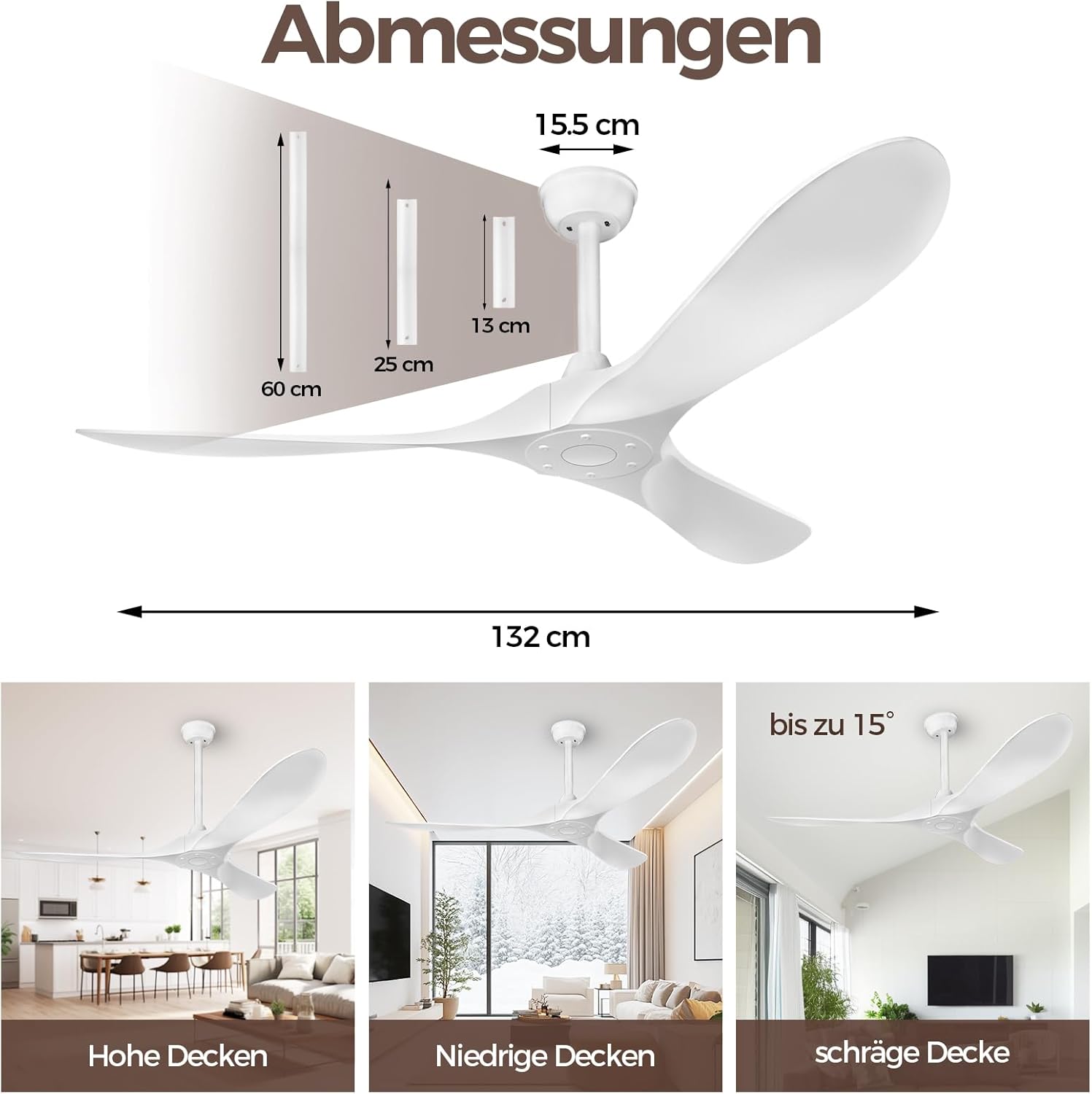 Biukis - Ventilatore da soffitto da 152 cm con telecomando, 6 velocità, motore DC reversibile per uso tutto l'anno, adatto per esterni, giardino, soggiorno, camera da letto – Noce