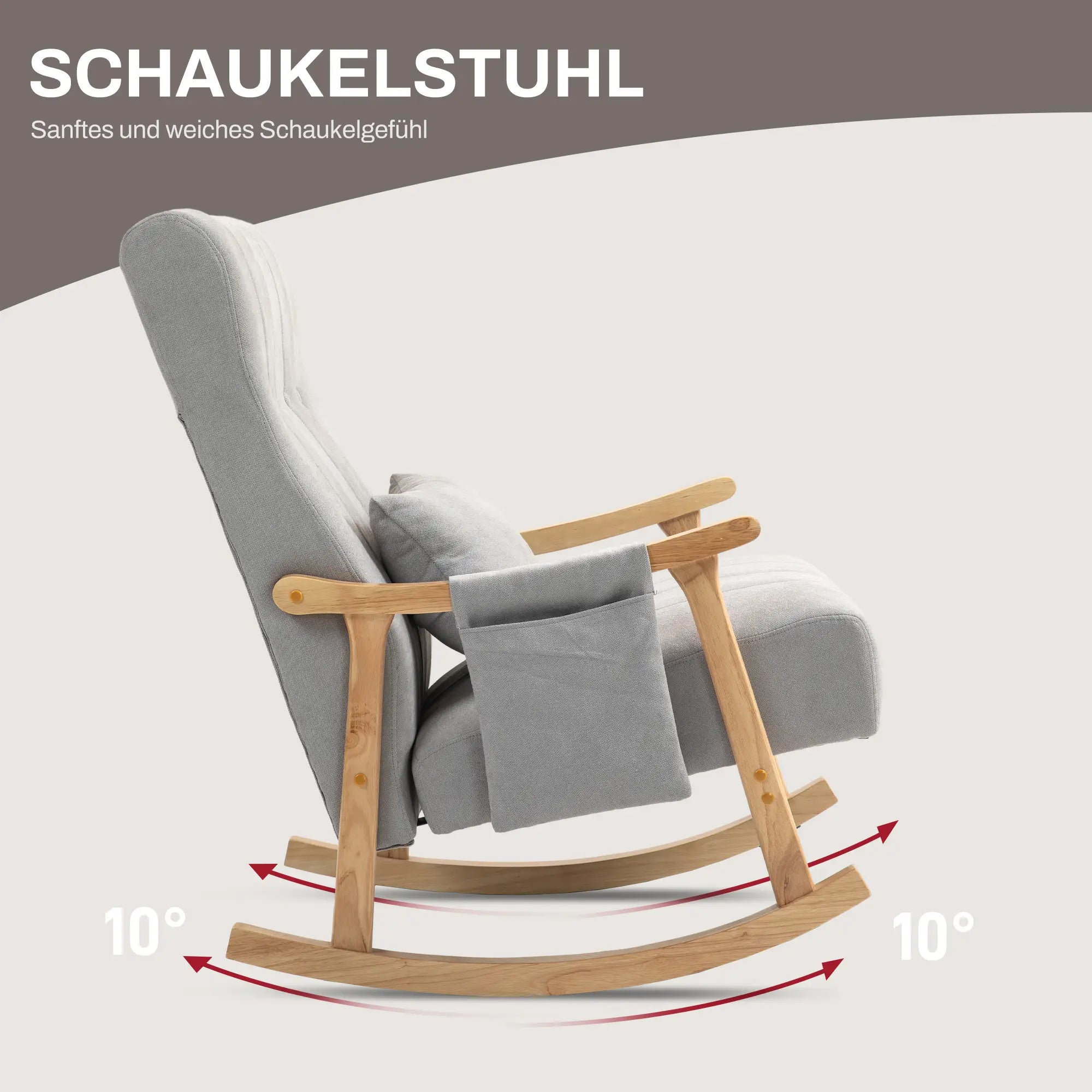 HOMCOM Schaukelstuhl mit Lendenkissen und Seitentasche