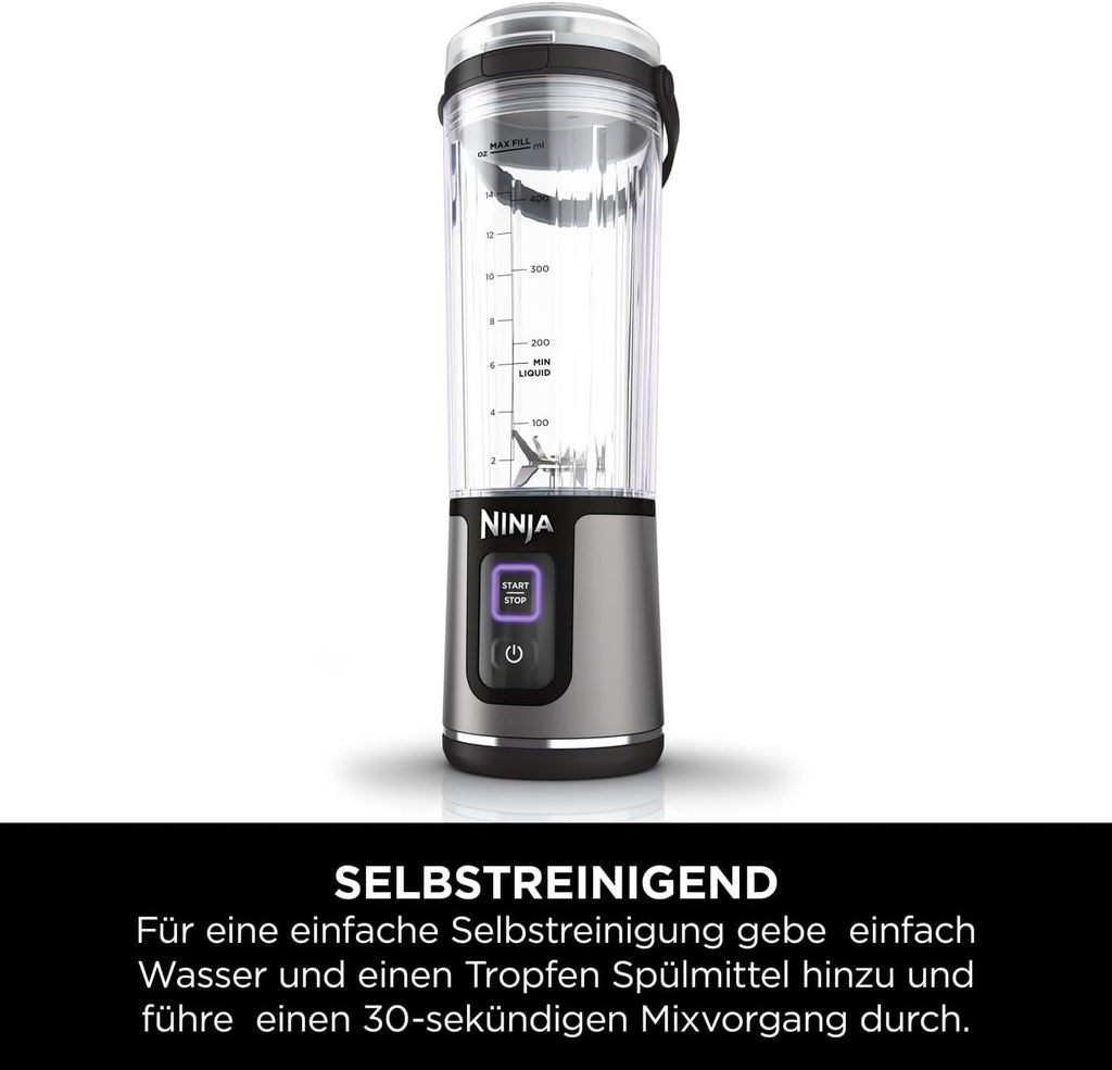 Ninja Blast Frullatore Portatile / Frullatore a Immersione / Frullatore per Smoothie, Tazza da 530 ml, Coperchio a Prova di Perdite, Mini Frullatore Potente, Senza Fili e Ricaricabile, Trita Ghiaccio e Frutta, Nero, BC151EUBK