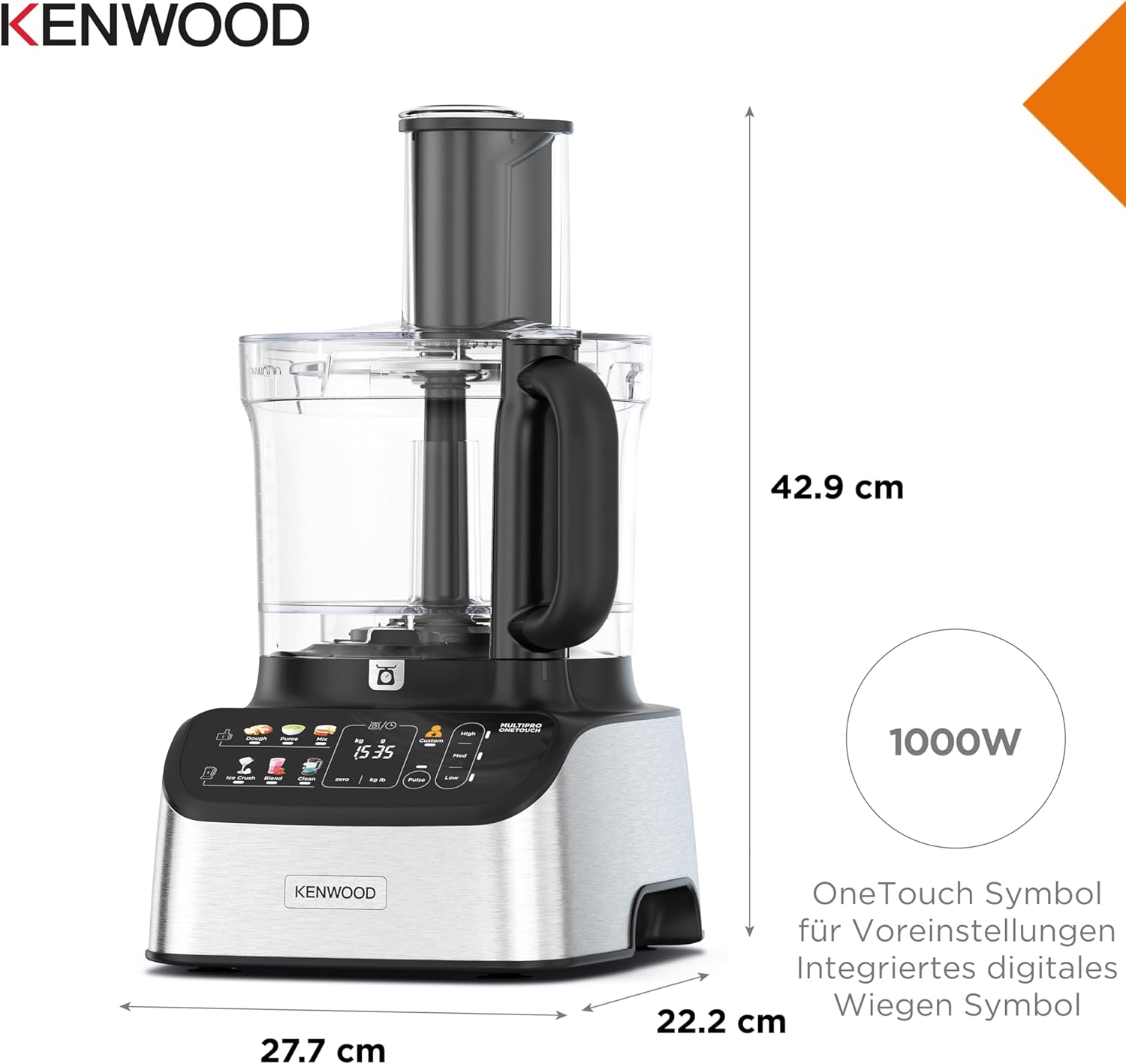 Kenwood MultiPro OneTouch FDM73.480SS – 2-in-1 Kompakt-Küchenmaschine & Mixer, 6 Zubehörteile, 6 Automatikprogramme, Variable Geschwindigkeit & Pulse-Funktion, Integrierte Waage, 1000 W, Silber