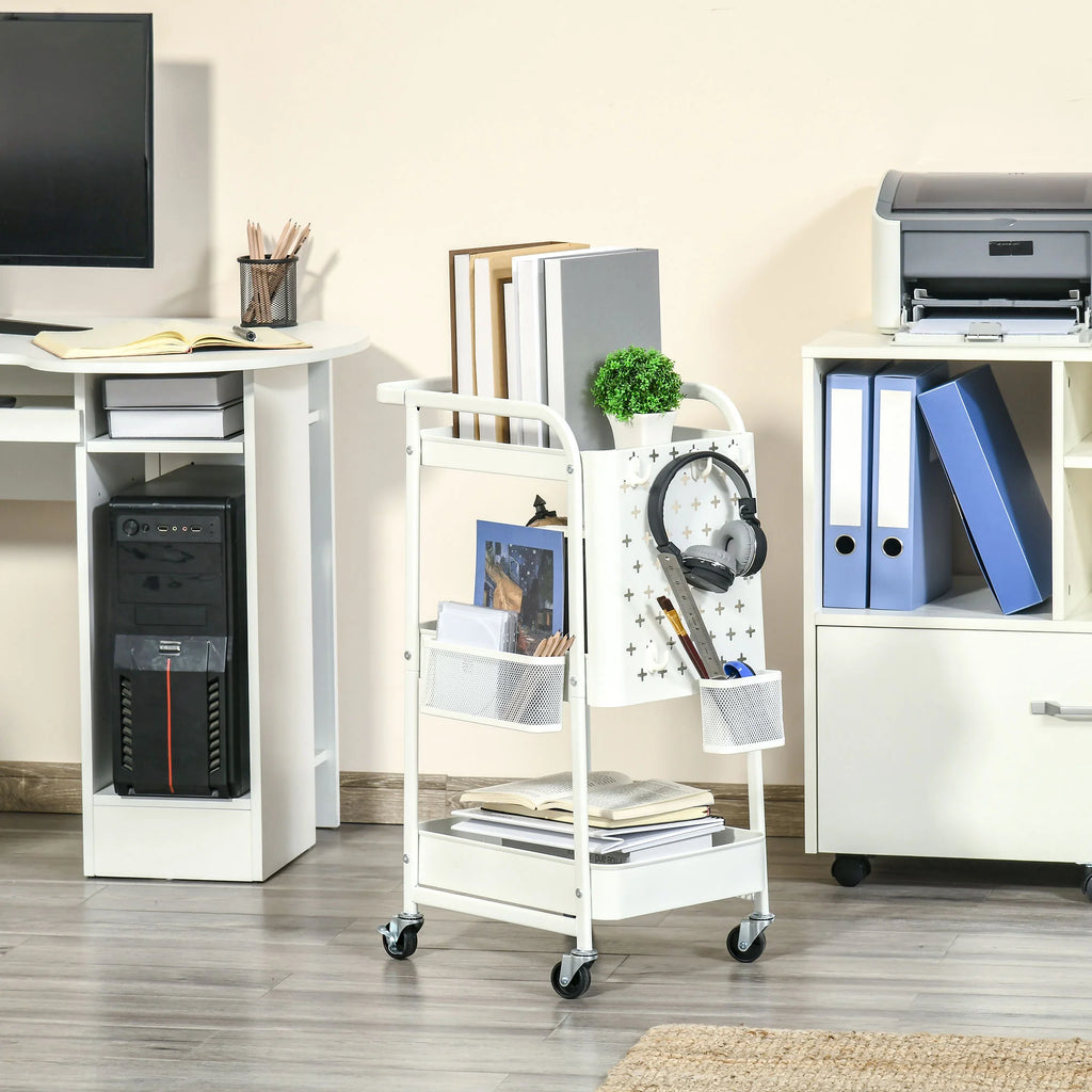 HOMCOM Carrello Cucina Carrellino Salvaspazio con 3 Cesti e Ruote Bianco