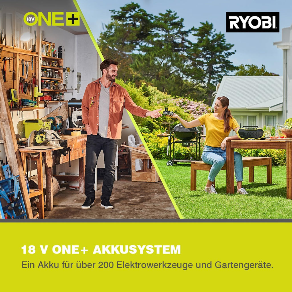 RYOBI 18 V ONE+ Akku-Rasentrimmer mit Radführung RY18LT33A-0 (33 cm Kantenschneidefunktion mit Fußsteuerung, Ø Fadenspule 1 x 1,65 mm, ohne Akku und Ladegerät)
