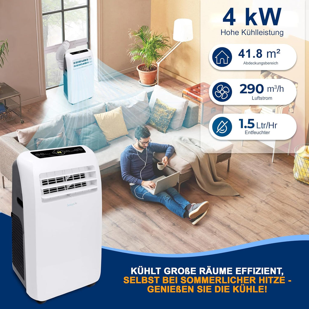 SereneLife Climatizzatore portatile, dispositivo di raffreddamento ad aria mobile 3 in 1 con tubo di scarico - Refrigeratore ad aria, deumidificatore e ventilatore, climatizzatore 9.000 BTU, 1,5 L umidità/ora, raffredda ambienti fino a 42 m