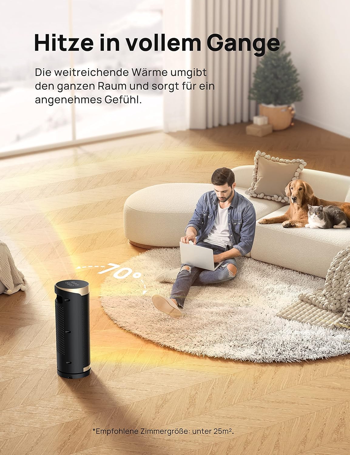 Dreo Heizlüfter Energiesparend, PTC Keramik Heizlüfte Leise, 70° Oszillierend Elektroheizung mit Fernbedienung, 12-Std-Timer, 3 Modus 3 Geschwindigkeit, berhitzungs-Kippschutz, Solaris Slim H3