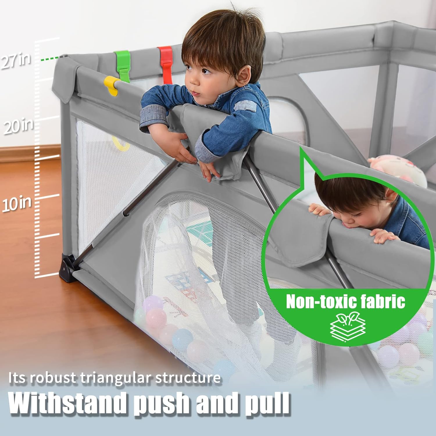 Box per bambini pieghevole, Heyo.Ja box grande, box per neonati e bambini piccoli, recinzione per il gioco per neonati e bambini piccoli con porta, box portatile per interni ed esterni (150 x 180 x 68 cm)