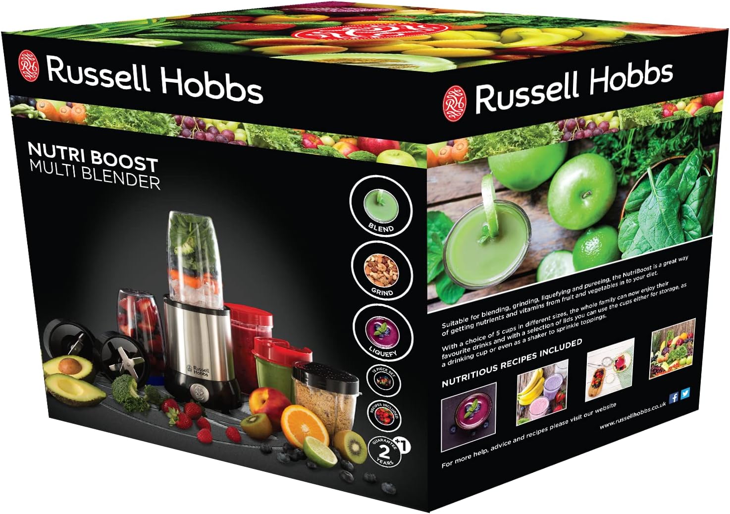 Russell Hobbs Mixer [Frullatore multifunzione] NutriBoost (include 5 contenitori senza BPA e lavabili in lavastoviglie + coperchi, 22.000 giri/min, motore da 0,9 CV) frullatore elettrico 23180-56