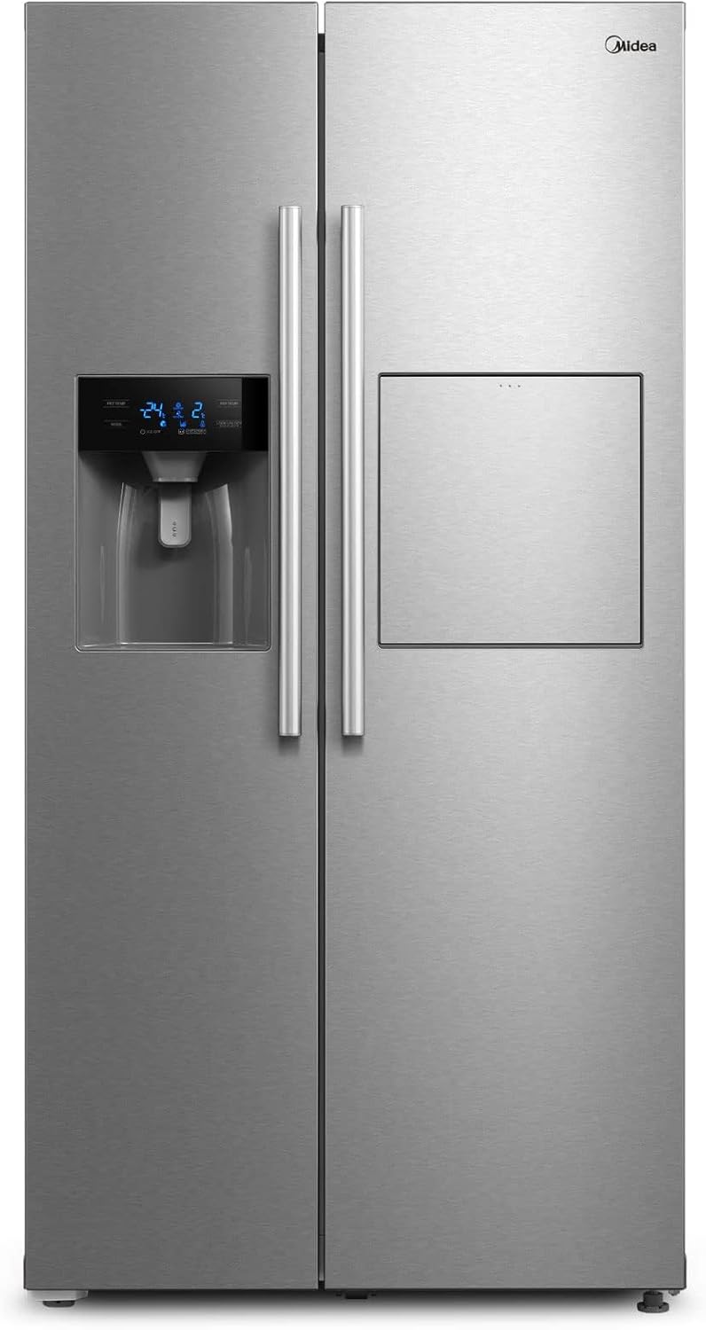 Midea KS-DDX 6.32 WT Frigorifero Side-by-Side con Congelatore/Altezza 178,8 cm/254 kWh/anno/No Frost/Compressore Dual Inverter/con Distributore di Acqua e Ghiaccio 3-in-1 e Serbatoio d'Acqua, Inox Scuro