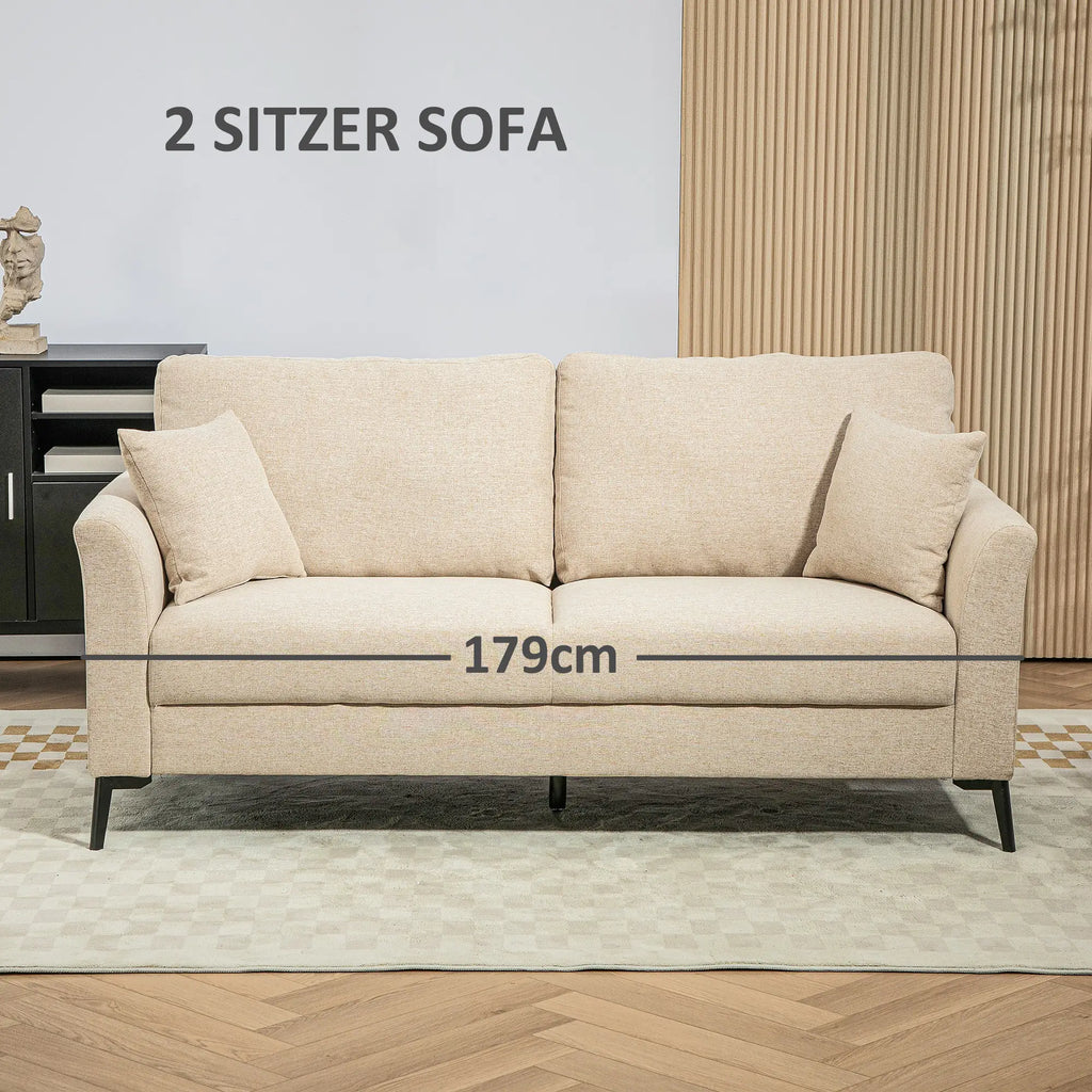 HOMCOM Divano a 2 Posti con Morbida Imbottitura e Cuscini Removibili Beige