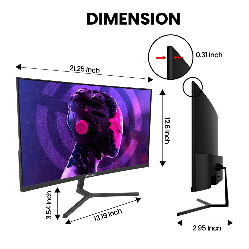 Monitor gaming curvo CRUA da 24" 180 Hz - Monitor per computer FHD 1080P senza cornice, AMD Freesync, bassa sfocatura di movimento, porta DP e HDMI, nero