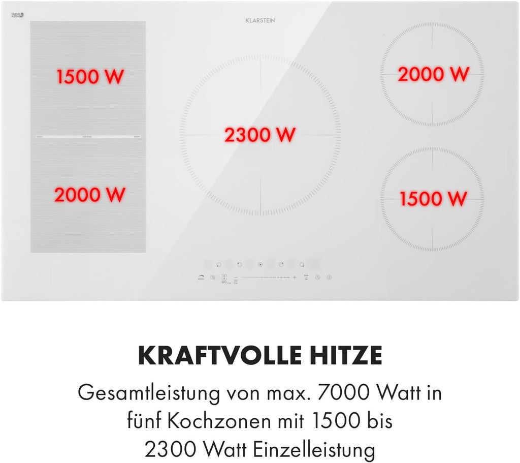 Klarstein Piano Cottura a Induzione, Piano Cottura in Vetroceramica, con 4 Piastre, Incasso con Display Touch, Display Digitale e Funzione Timer, Riscaldamento Veloce, 7000 Watt