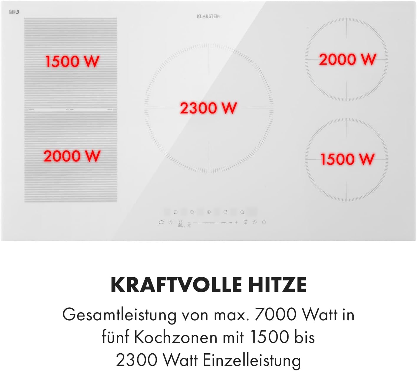 Klarstein Piano Cottura a Induzione, Piano Cottura in Vetroceramica, con 4 Piastre, Incasso con Display Touch, Display Digitale e Funzione Timer, Riscaldamento Veloce, 7000 Watt