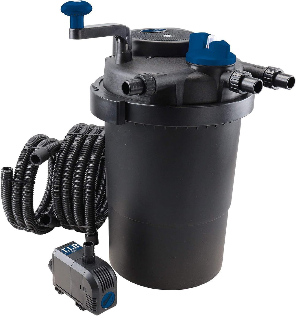 T.I.P. Filtro per laghetto - Set filtro a pressione per laghetto (capacità laghetto 5.000 l, portata 1.500 l/h, UV-C 9 Watt, funzione di controlavaggio integrata, inclusa pompa, lampada UV-C, tubi flessibili, materiale filtrante) TFP 5000 UV 9, 30297