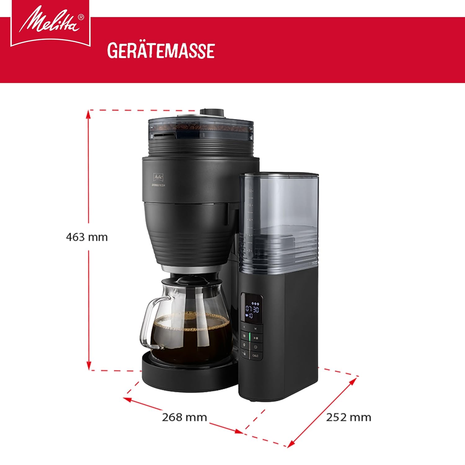 Melitta AromaFresh X - Macchina da Caffè con Macinacaffè, Macchina da Caffè Filtrato con Caraffa in Vetro e Blocco Antigoccia, per Fino a 10 Tazze di Caffè, Nero/Argento