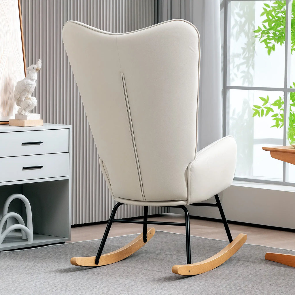 HOMCOM Sedia a Dondolo con Cuscino Lombare e Strisce in Feltro, Bianco Crema