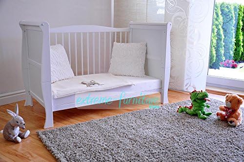 Marsell Baby Gitterbett Babybett Kinderbett mit Aloe Vera Schaumstoffmatratze Zahnschienen höhenverstellbar Weiß umbaubar zum Juniorbett