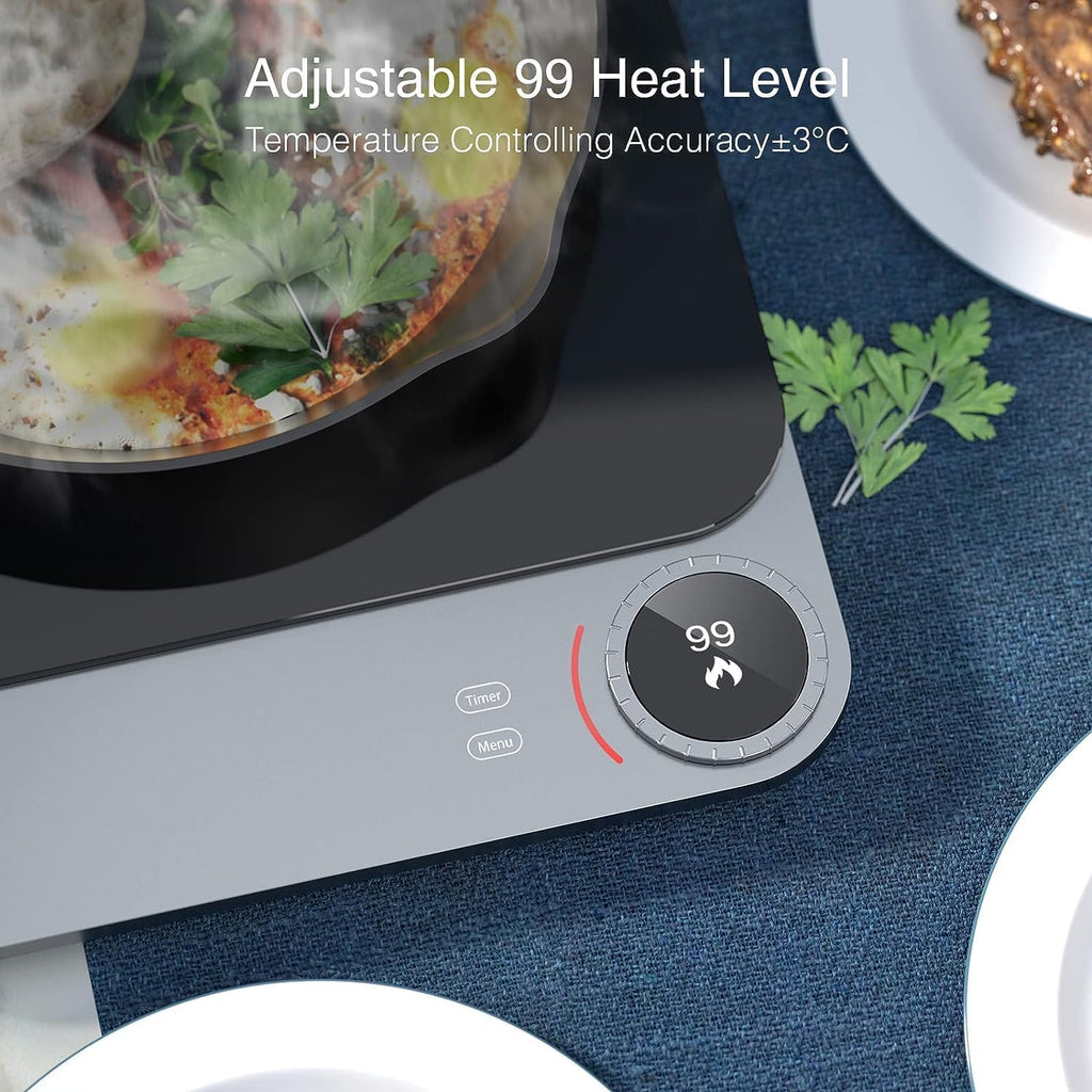 TOKIT Induktionskochfeld 2100W Einzel Induktionskochplatte tragbar 99 Leistungsstufe mit OLED Display, Timer, 20mm Ultradünn APP Kontrol Temperatursensor, aus Glas