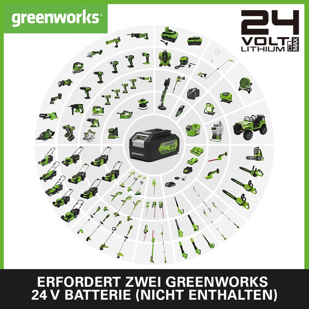 Greenworks 48V (2x24V) Aspiratore/Soffiatore per Foglie a Batteria con Tracolla, Motore Brushless, 322 km/h, 9 m³/min, Sacco di Raccolta da 45L, due Batterie da 4Ah e Caricabatterie, 3 Anni di Garanzia GD24X2BVK4X