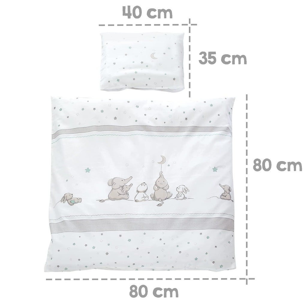 roba Babywiege 40 x 90 cm Adam & Eule - Stubenwagen & Wiege mit Rollen - Bett Set komplett mit Feststellfunktion - Inkl. textiler Ausstattung - Holz weiß