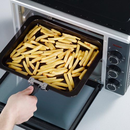 SEVERIN Forno e Tostapane con funzione ventilata, Mini Forno con griglia, teglia da forno, spiedo rotante e pietra per pizza, forno ventilato versatile con capacità di 42 L, 1.800 W, nero, TO 2058