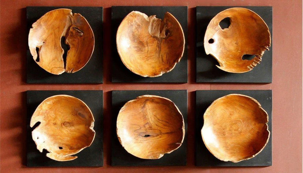 Teak Holz Wandbild FLORENT 35 cm x 35 cm