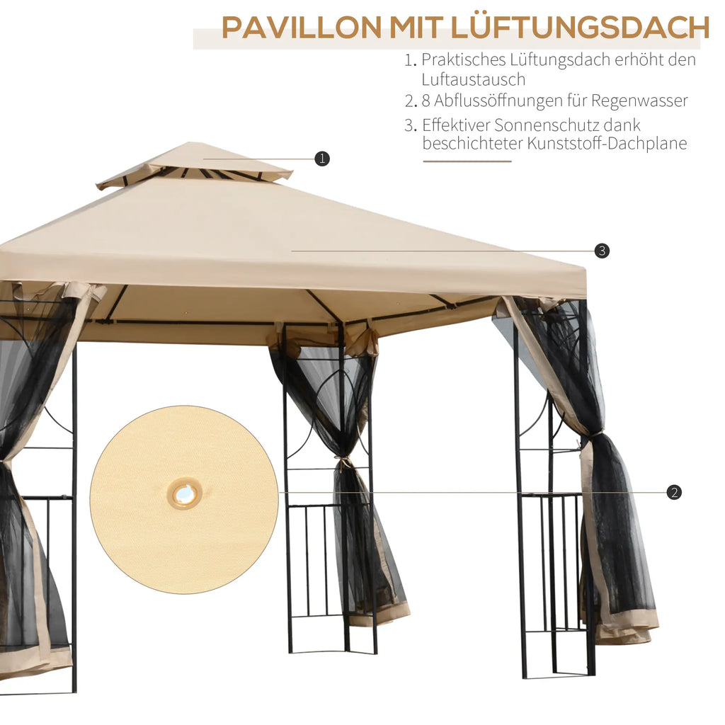 Outsunny Gazebo da Giardino con Doppio Tetto, Ripiani e Pareti Laterali in Rete