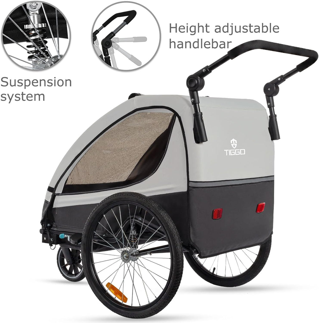 Tiggo VS Kinderanhänger 360° Drehbar mit Federung 2in1 Fahrradanhänger mit Buggy Set Jogger 5-Punkt Gurt Fahrrad Anhänger für 1 bis 2 Kinder max. 40kg