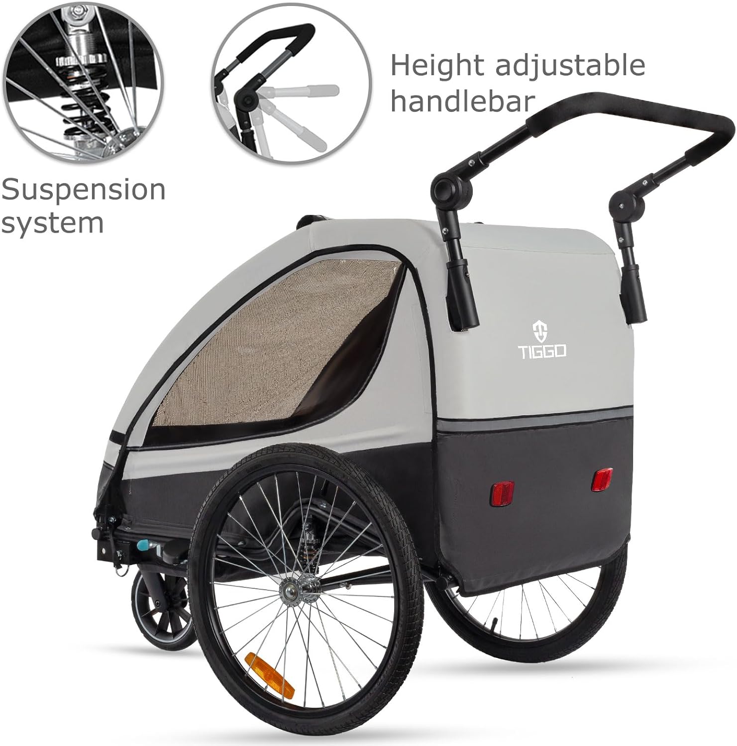 Tiggo VS Kinderanhänger 360° Drehbar mit Federung 2in1 Fahrradanhänger mit Buggy Set Jogger 5-Punkt Gurt Fahrrad Anhänger für 1 bis 2 Kinder max. 40kg