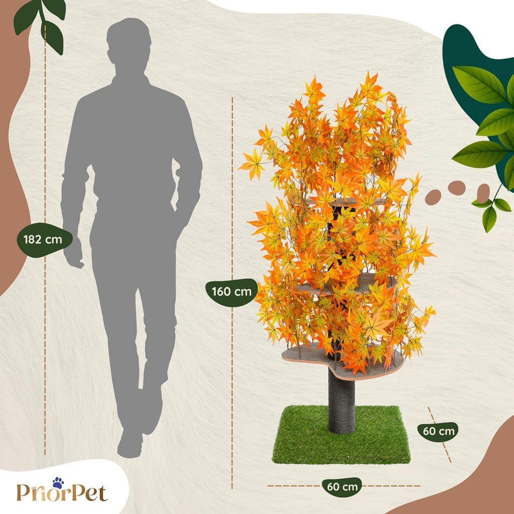 Tiragraffi albero naturale per arrampicarsi, nascondersi e dormire - grande con foglie intercambiabili - a più livelli, facile da montare - materiali sicuri per animali domestici, durevole e robusto albero per gatti brevettato