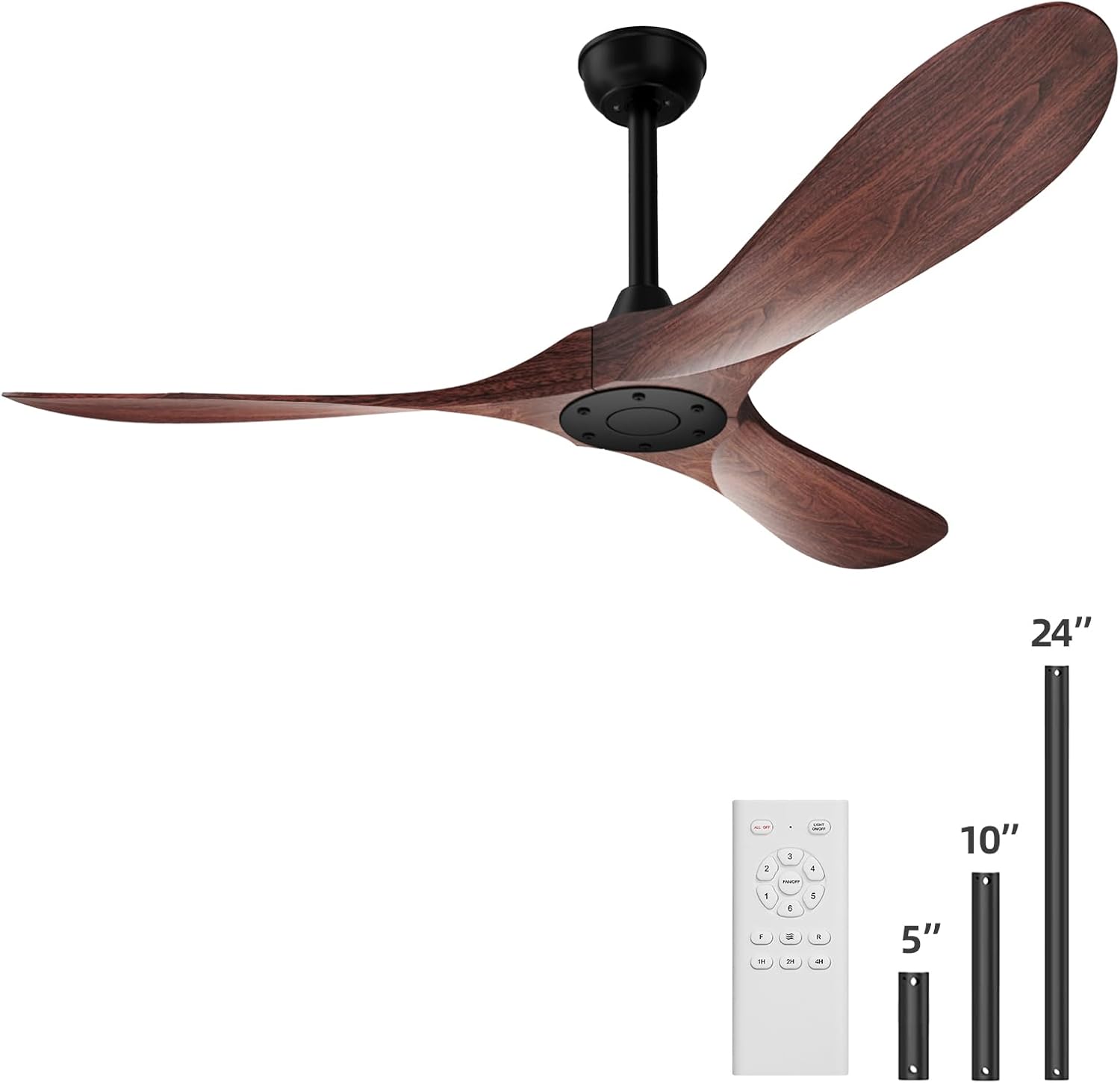 Biukis - Ventilatore da soffitto da 152 cm con telecomando, 6 velocità, motore DC reversibile per uso tutto l'anno, adatto per esterni, giardino, soggiorno, camera da letto – Noce