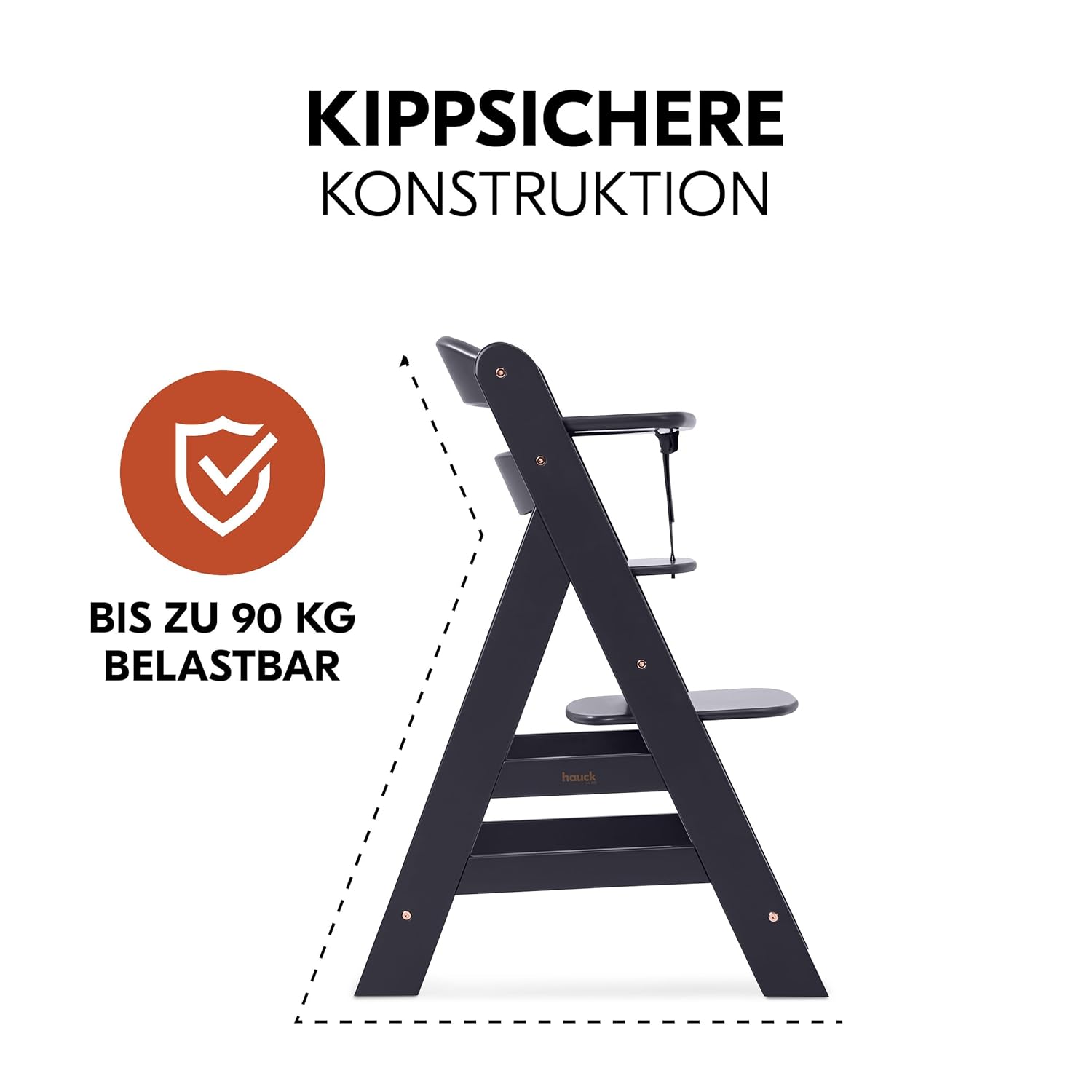 hauck Hochstuhl Alpha Plus Newborn Set mit 2in1 Bouncer - Mitwachsender Holz Babyhochstuhl ab Geburt, inkl. Sitzauflage & Neugeborenenaufsatz - Dark Grey