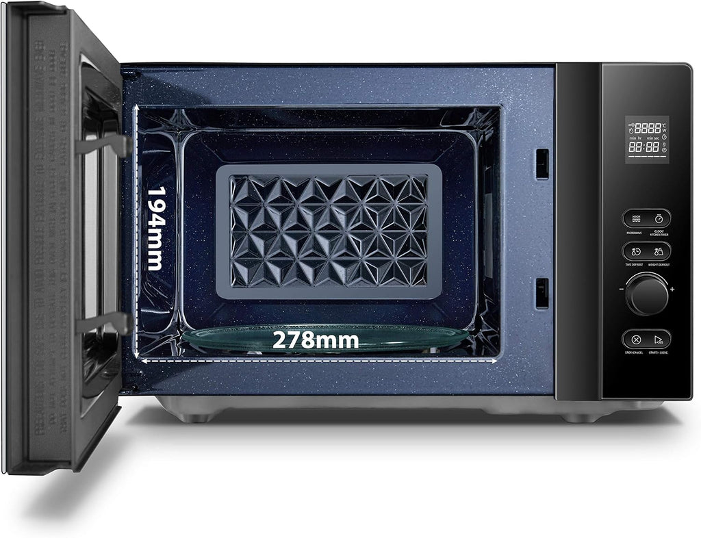 Toshiba MV-AM20T(BK) Microonde/Microonde Solo/ 20 L/ 800 W/ 5 Livelli di Potenza/ 12 Programmi Automatici/Interno in Smalto/Facile da Pulire/Funzione Scongelamento/Piatto Girevole in Vetro (24,5 cm)/Nero