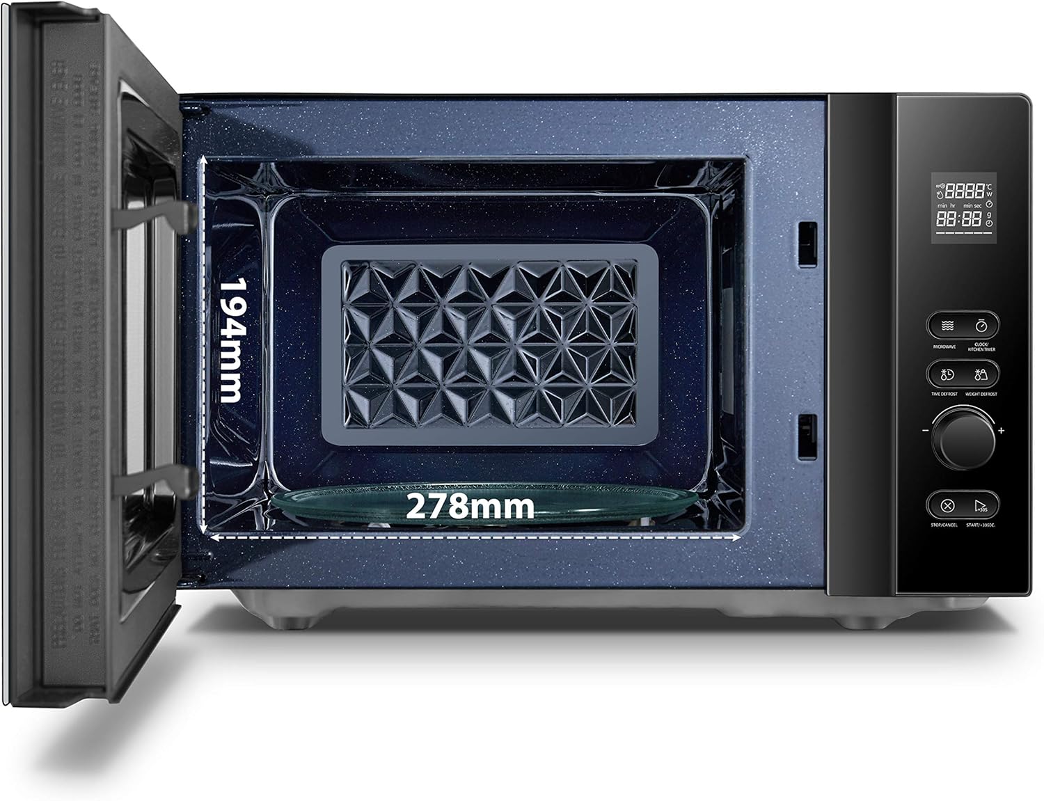 Toshiba MV-AM20T(BK) Microonde/Microonde Solo/ 20 L/ 800 W/ 5 Livelli di Potenza/ 12 Programmi Automatici/Interno in Smalto/Facile da Pulire/Funzione Scongelamento/Piatto Girevole in Vetro (24,5 cm)/Nero