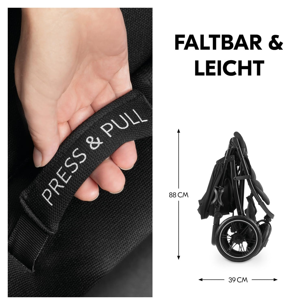 hauck Buggy Rapid 3 Air für Kinder bis 22 kg, Lufträder, Federung, Klein Zusammenklappbar, UV-Schutz 50+, mit Schlaffunktion ab Geburt, Höhenverstellbarer Schieber, Großer Korb bis 3 kg (Black)