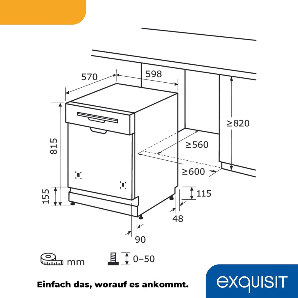 Lavastoviglie Exquisit, 45 cm di larghezza, parzialmente integrata, 9 coperti, 9 litri, partenza ritardata, modalità ECO, lavastoviglie 45 cm, EGSP51009-EB-030E inox
